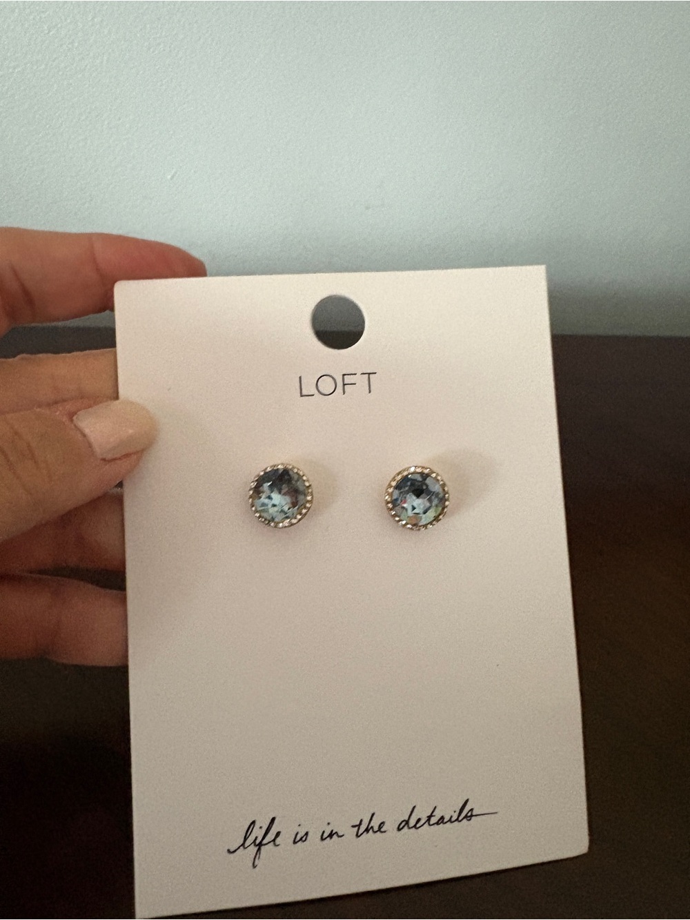 LOFT Gold-Tone Aqua Blue Crystal Stud Earrings